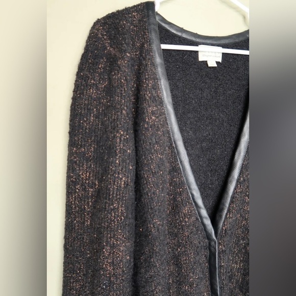 Hinge Alpaca Cardigan Sweater Wool Blend Metallic Bronze Snap Front Women’s Sz L - Picture 2 of 13
